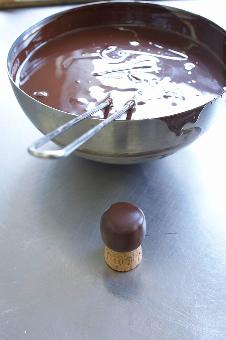 Chocolate cream ganache in bowl