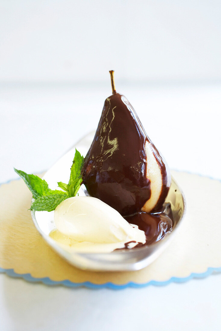 Close-up of helene pear with sweet desert