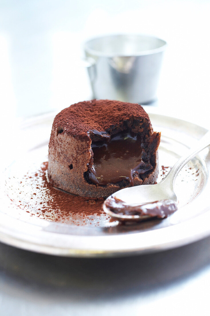 Chocolate souffle on plate