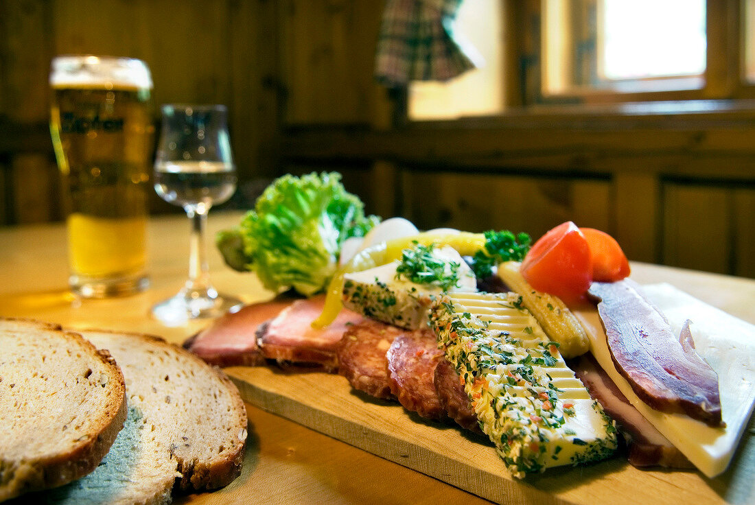 Bread, ham and cheese for snacks in Austria