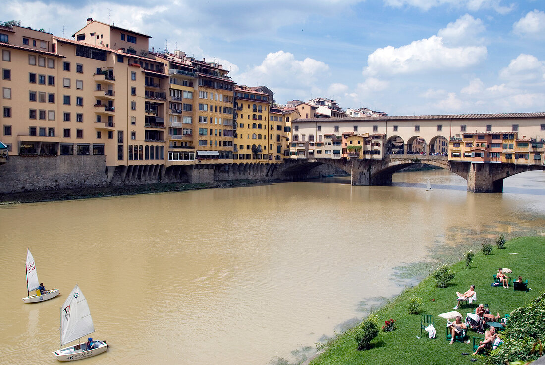 View of Ponte Vecchio bridge over Arno river in Florence, Italy