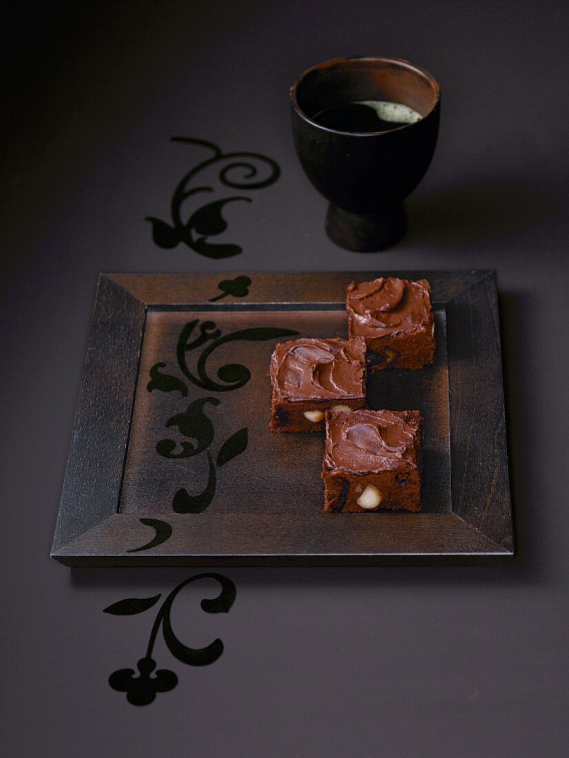 Date brownies on serving dish