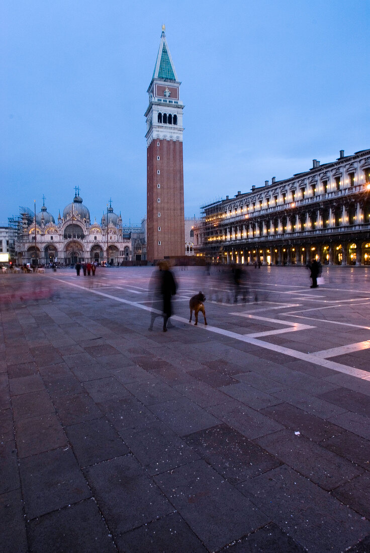 View of tourist at Saint Mark's Square at evening, blurred motion
