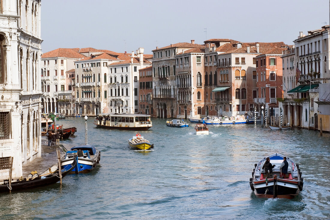 Boats and gondolas in Grand Canal, Venice, Italy