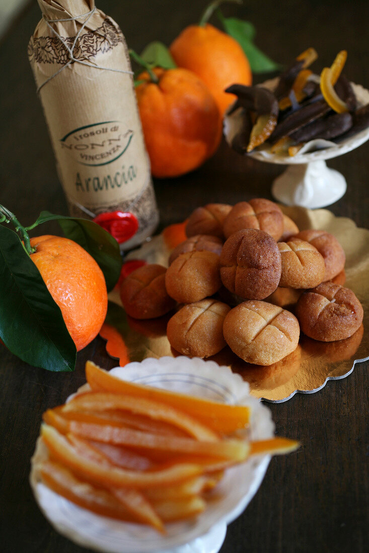 Confectionary, liqueurs and pastries made from blood oranges