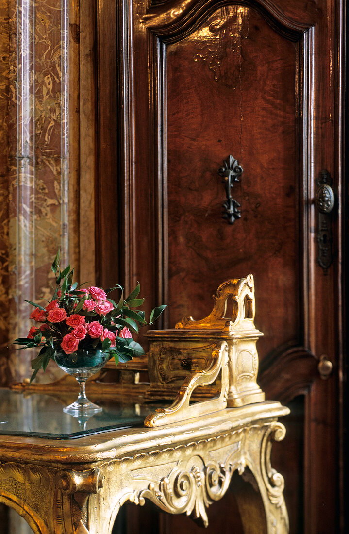 Ornate table and door in Hotel Danieli, Venice, Italy