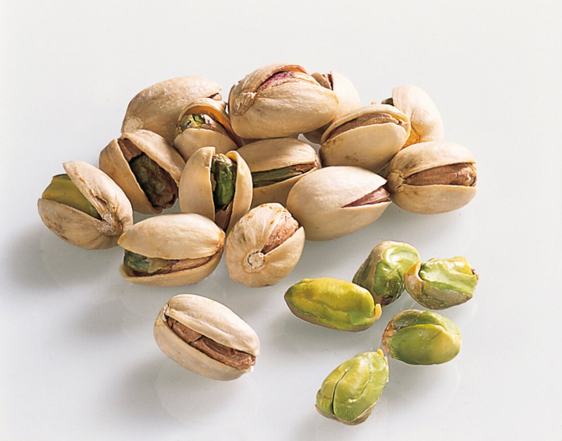 Pistachios on white background