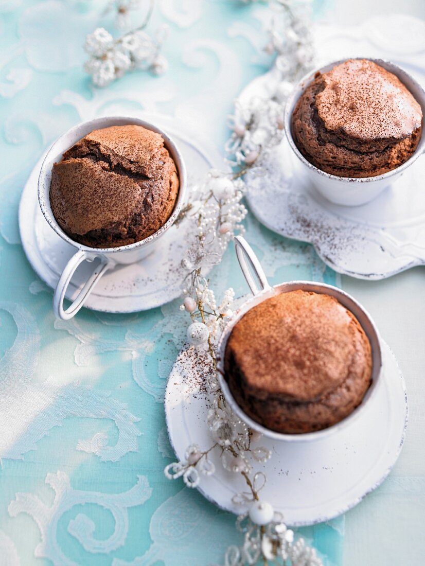 Chocolate mocha cakes baked in cups for Christmas