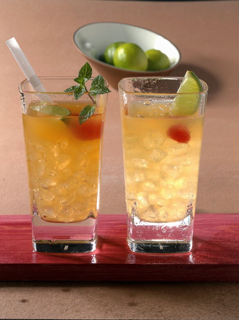 Two Mai Tai cocktails with rum