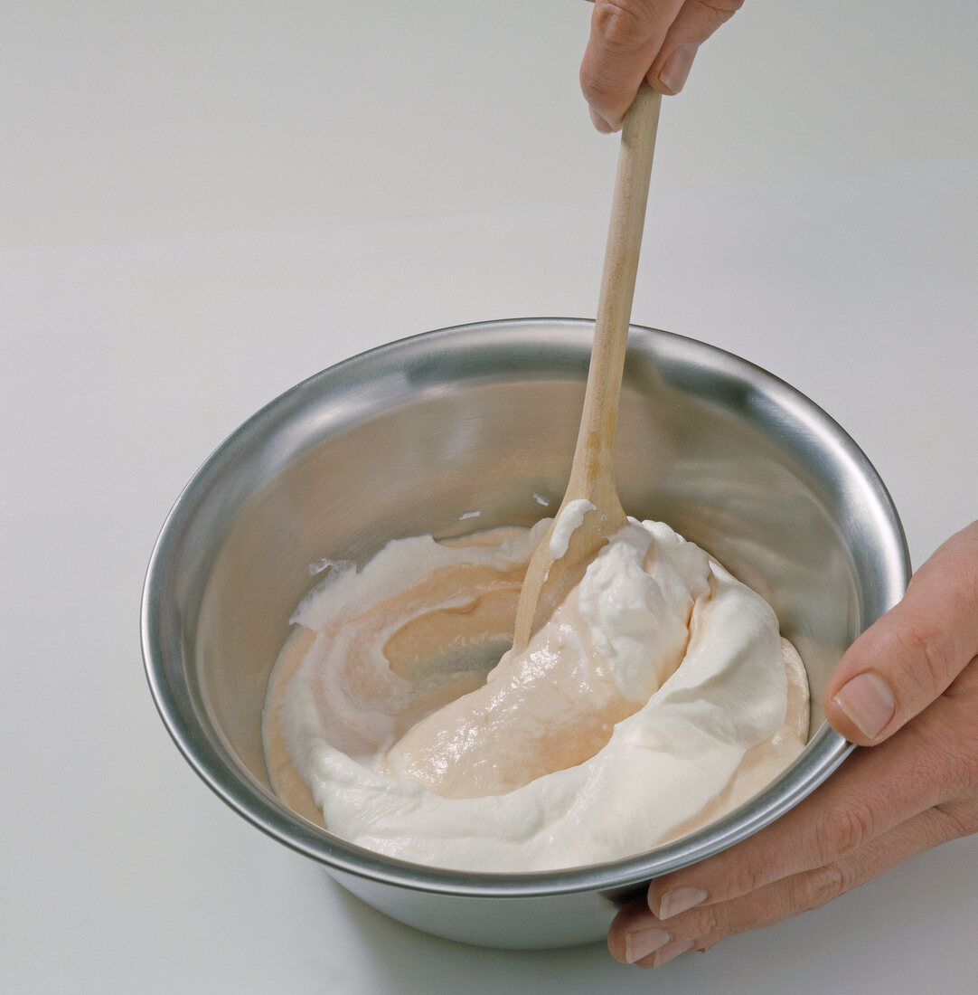 Salmon cream being mixed in bowl, step 3