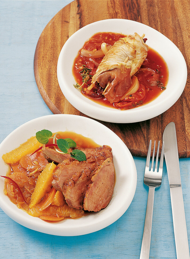 Fünfzig Pfannenrezepte, Involtin Ci mit Tomaten, Ente mit Orangen