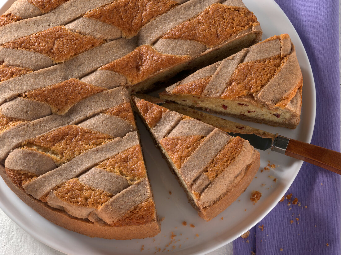 Close-up of sliced emperor cake on plate