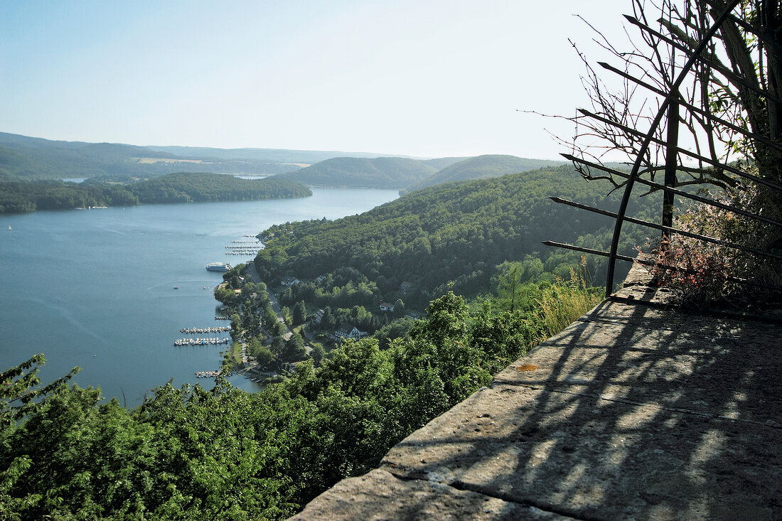 View of marina forest at Keller Edersee National Park in Hessen, Edersee, Germany