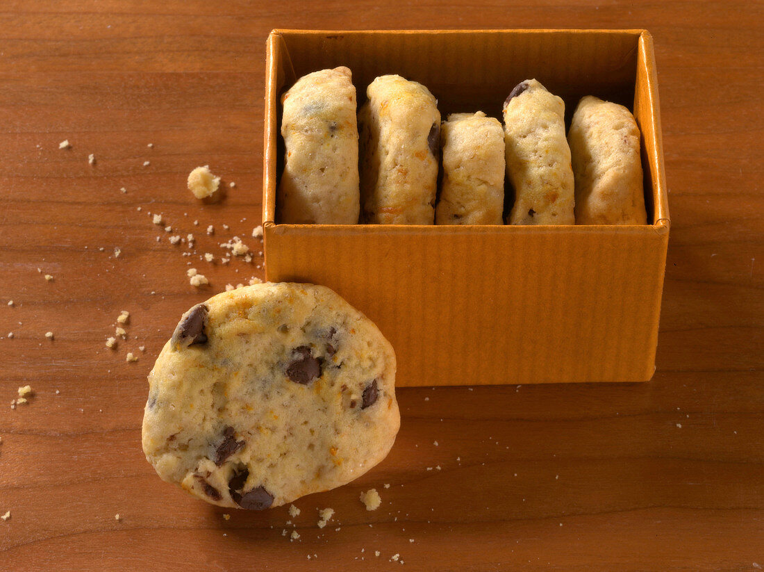 Chocolate cookies in orange box