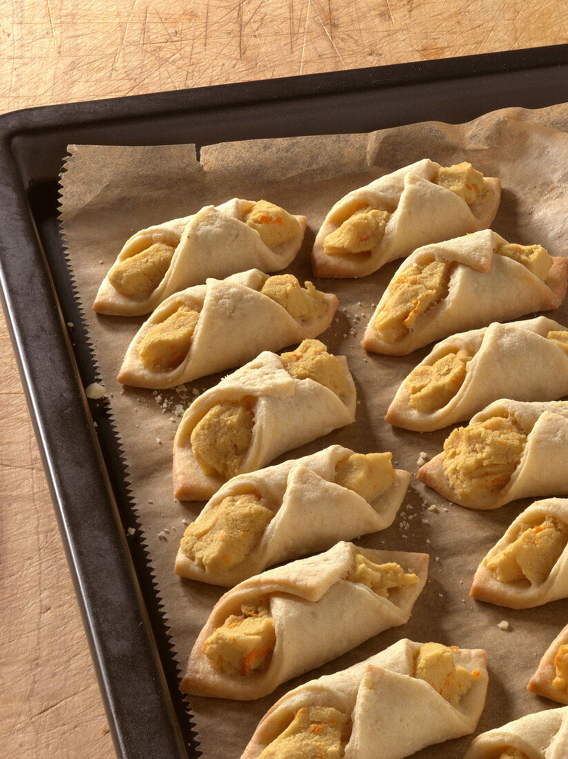 Close-up of baked biscuits on tray, step 5