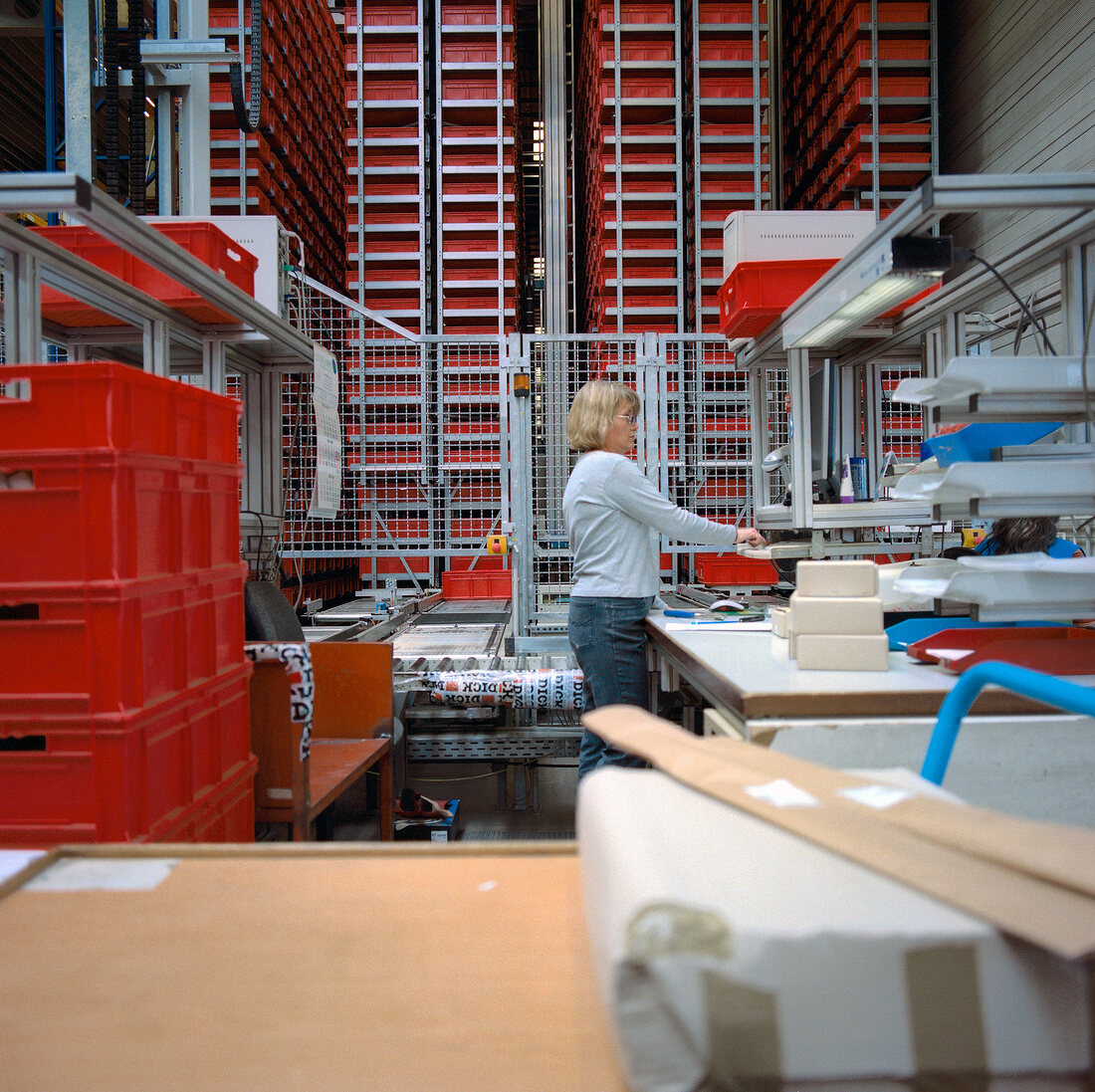 Woman working in blade manufacturing factory, Swabia, Germany