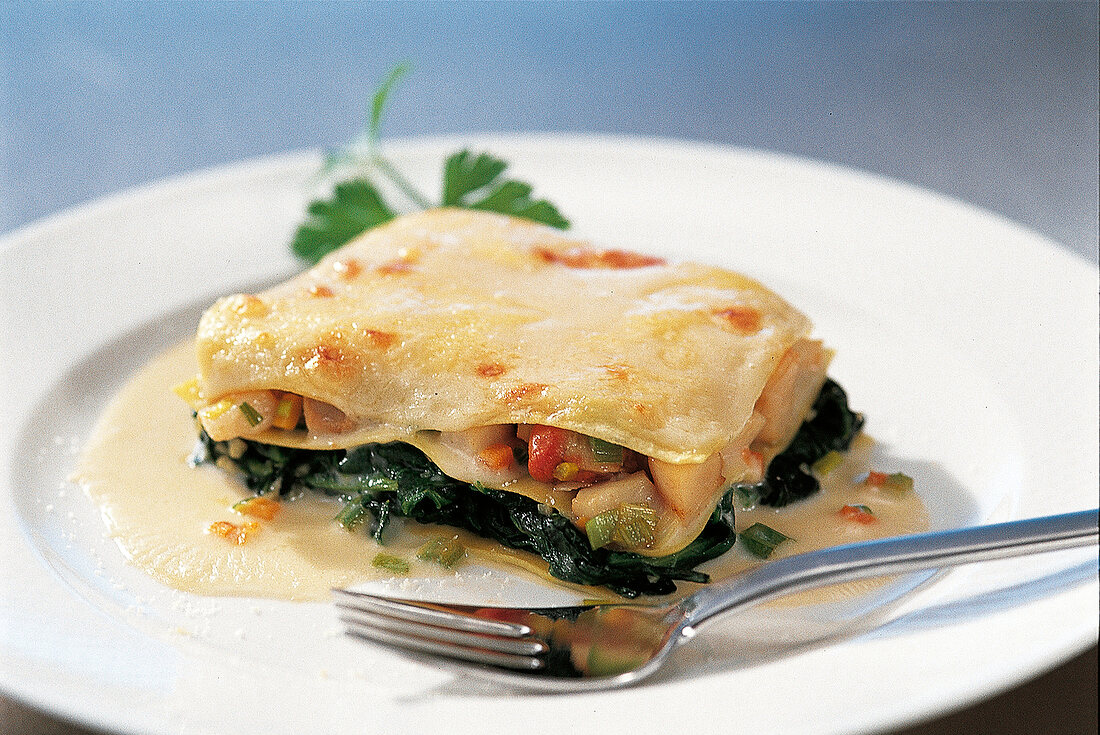 Ravioli und Lasagne, Fazzoletti mit Jakobsmuscheln, Gabel