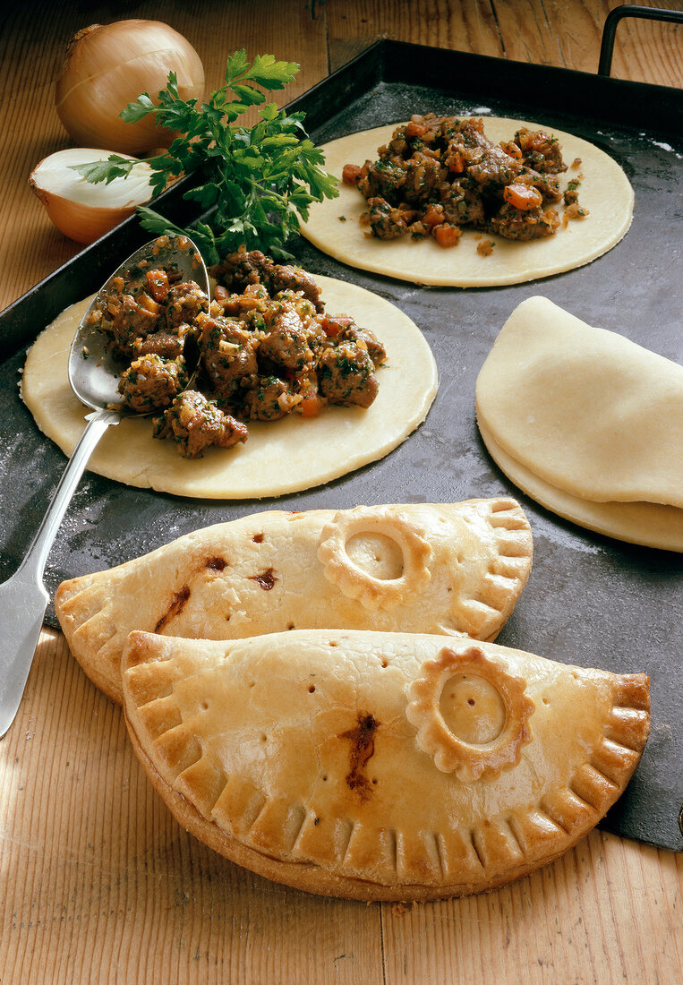 Close-up of dumpling stuffed with lamb and vegetable