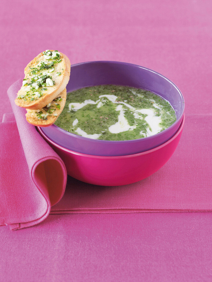 Chard gorgonzola soup in bowl