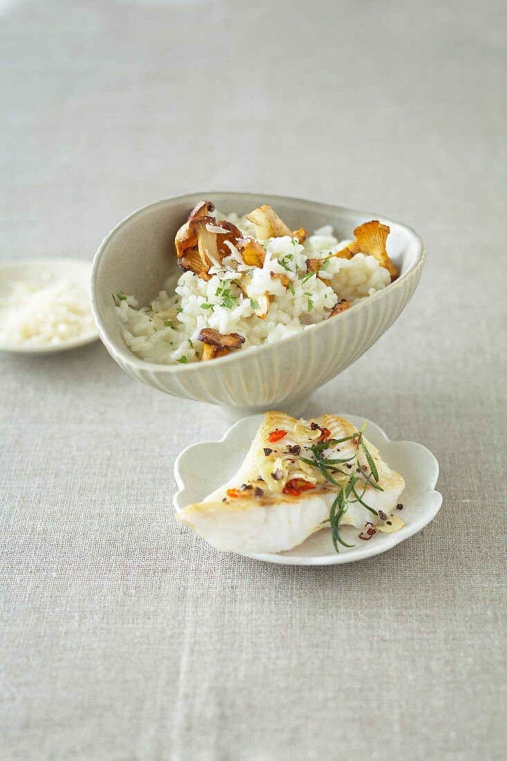 Mushroom risotto with rose fish fillet