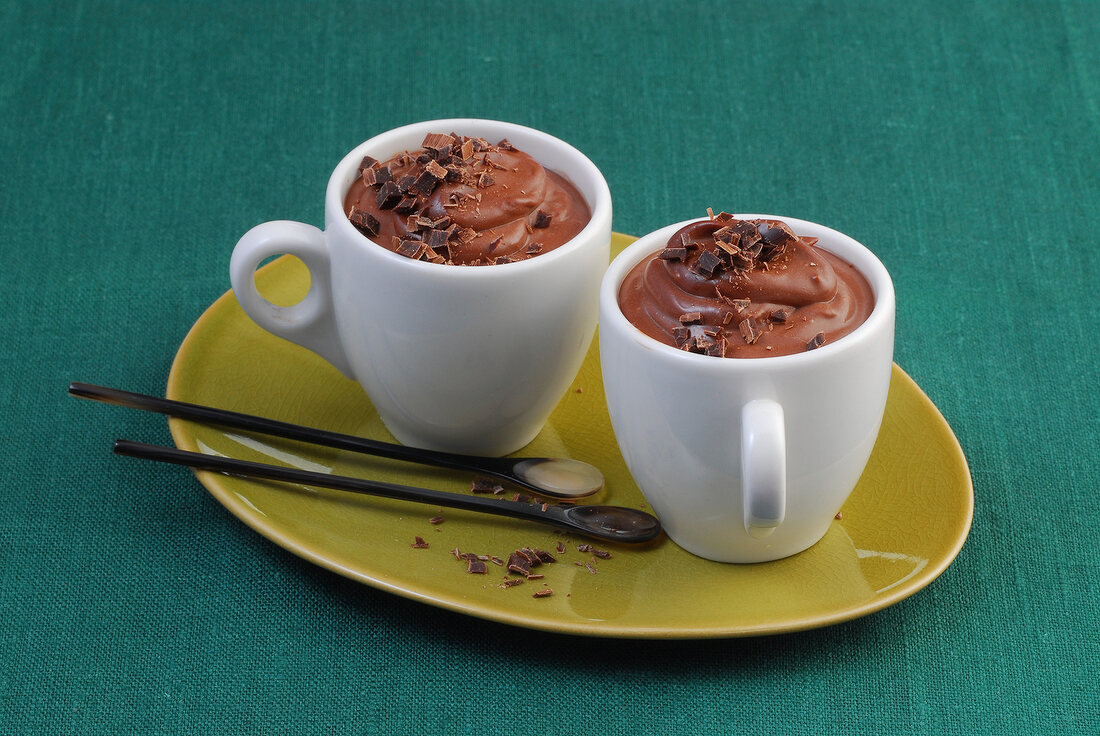 Red wine and chocolate cream in two cups