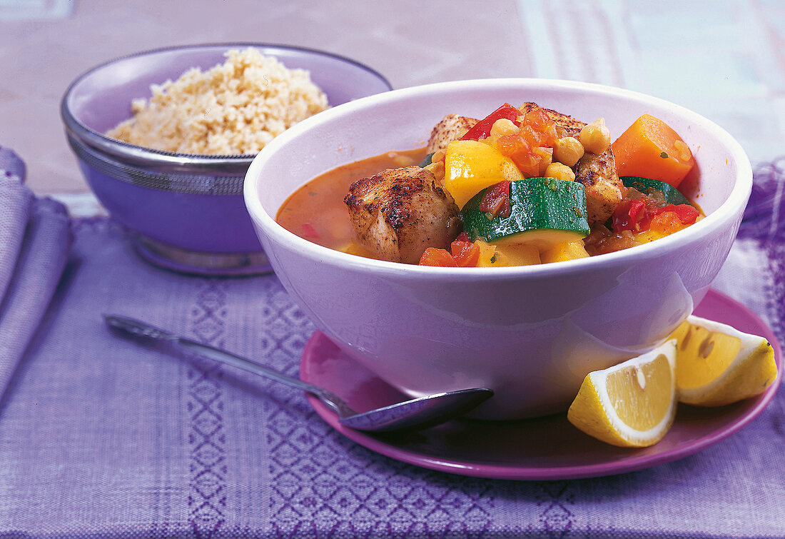 Orientküche, Hühnersuppe mit Couscous, Zucchini und Möhren