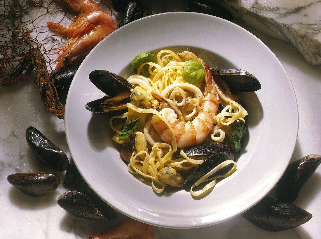 Fettuccine with seafood (Veneto, Italy)