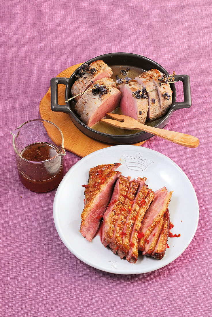 Fleischgerichte, Lavendel- Schweinefilet, Madeira-Entenbrust