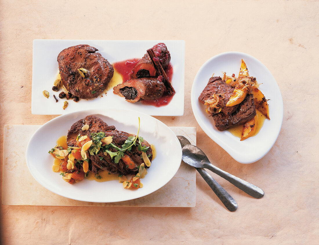 Different types of deer schnitzel on plate