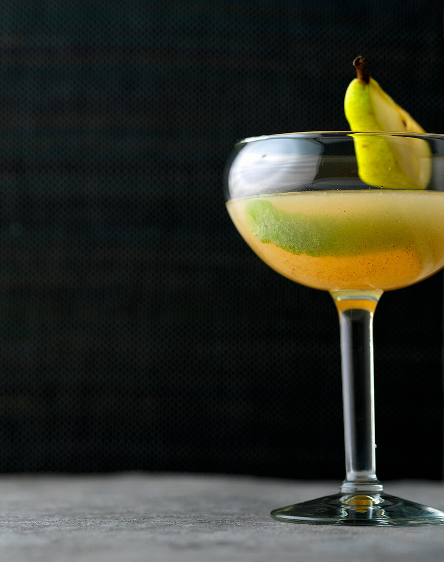 Pear & Cinnamon Margarita with pear in cocktail glass