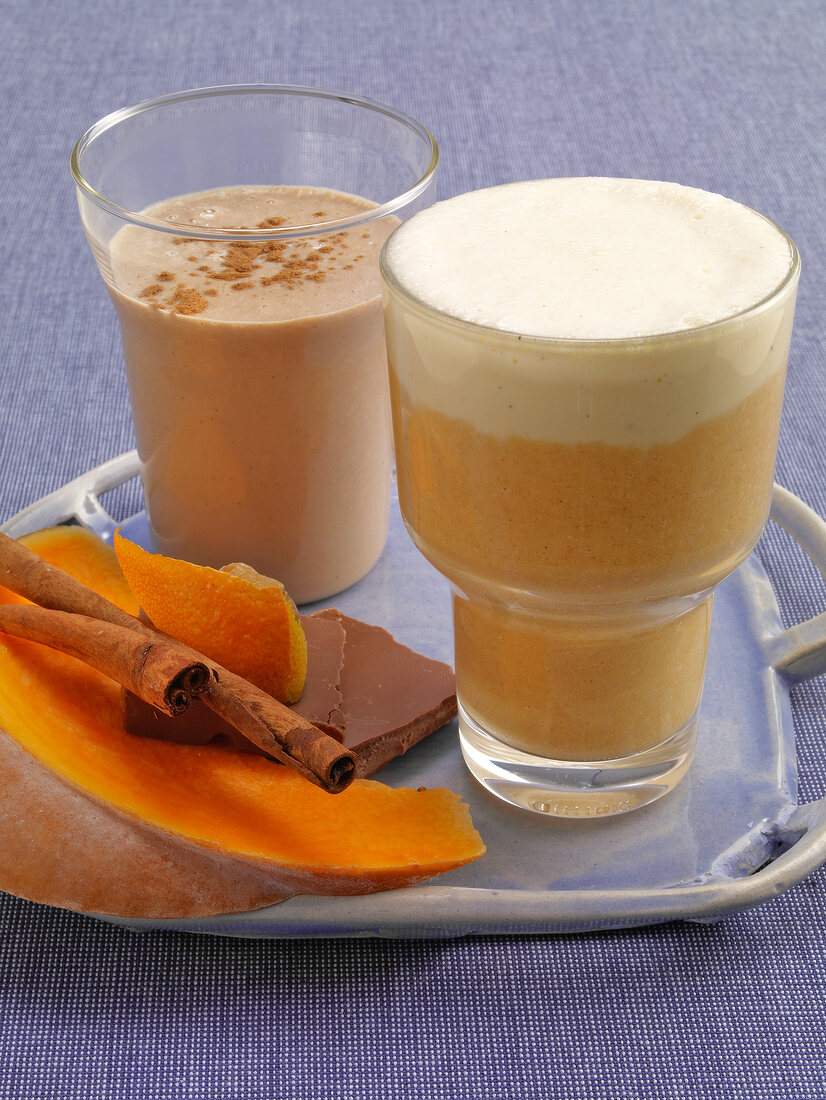 Chestnut nougat milk and pumpkin pie shake in glasses