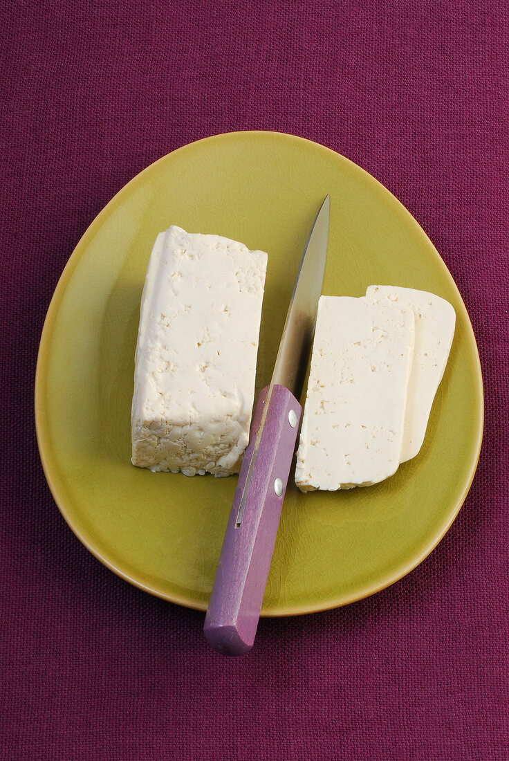 Sliced tofu on plate