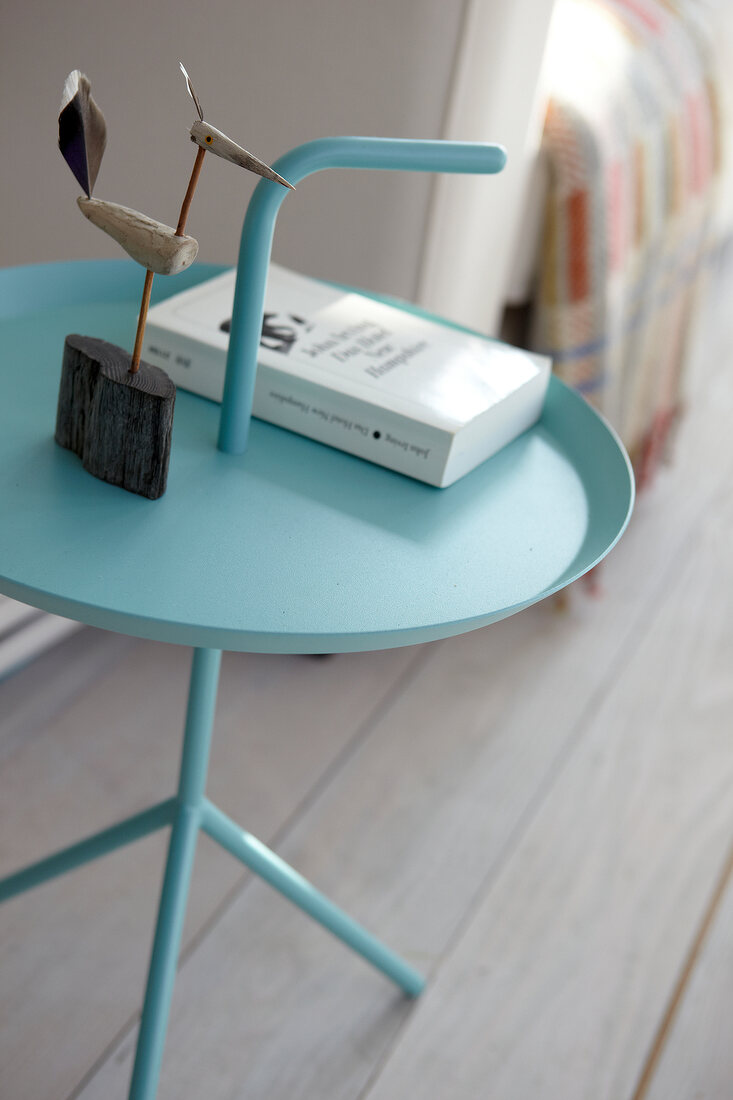Round blue steel side table