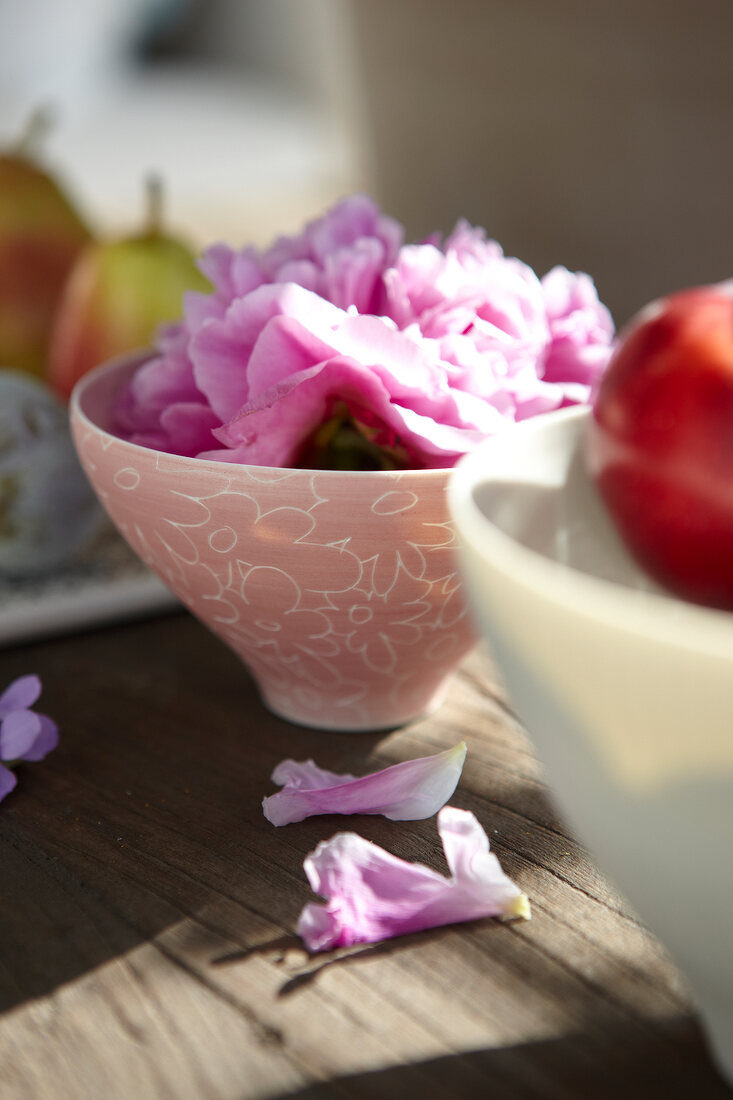 Pink porcelain bowl with flowers