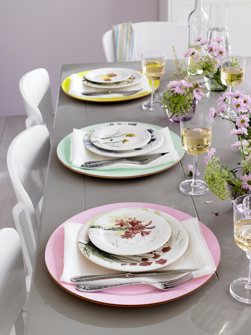 Plates with floral pattern on table