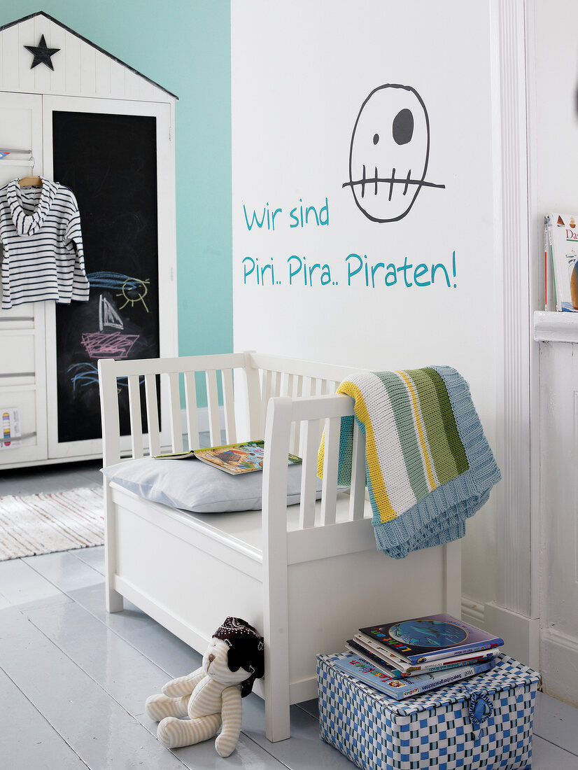 White wooden bench in pirate theme room