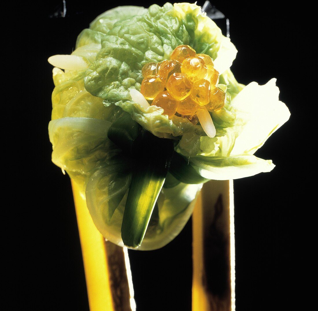Chinese Cabbage Packed with Salmon Caviar