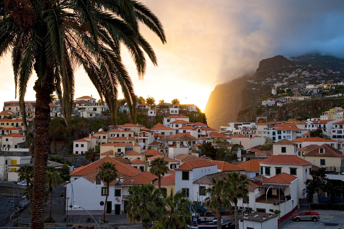 View of Camara de Lobos at sunset in Madeira, Portugal