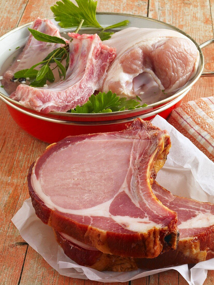 Salted meat: hock, gammon, and ribs