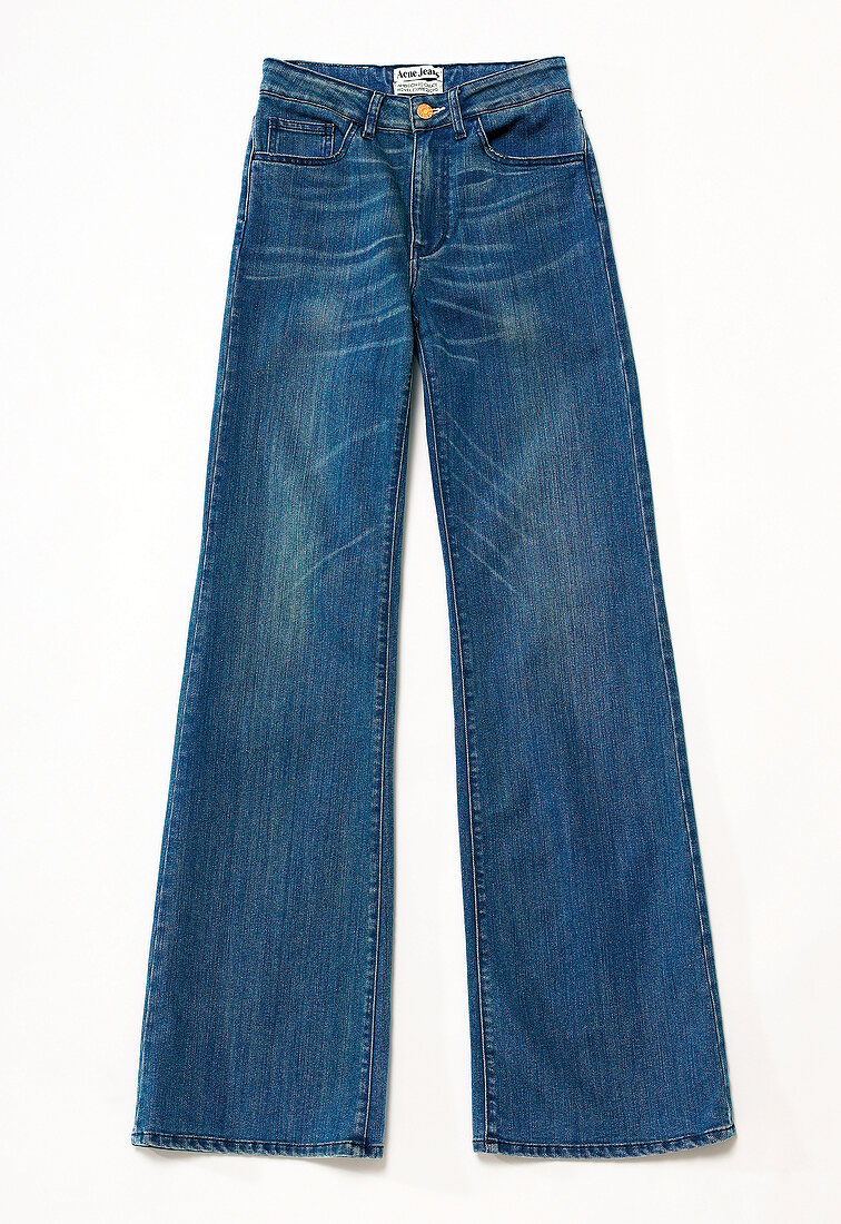 Freisteller: Jeans im Used-Look, Schlaghose, blau