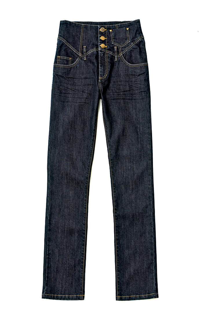 Freisteller: Jeans mit Knopfleiste, Ziernähte, weiß, schmales Bein