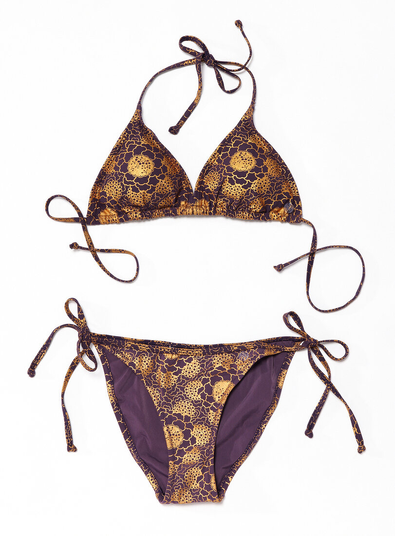 Freisteller: Triangel-Bikini mit Goldblüten-Print