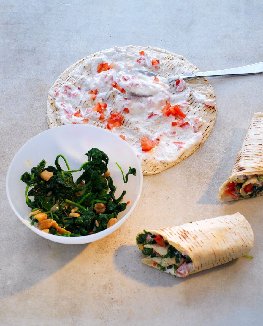 Indian wrap with cashew spinach, Indian fast food