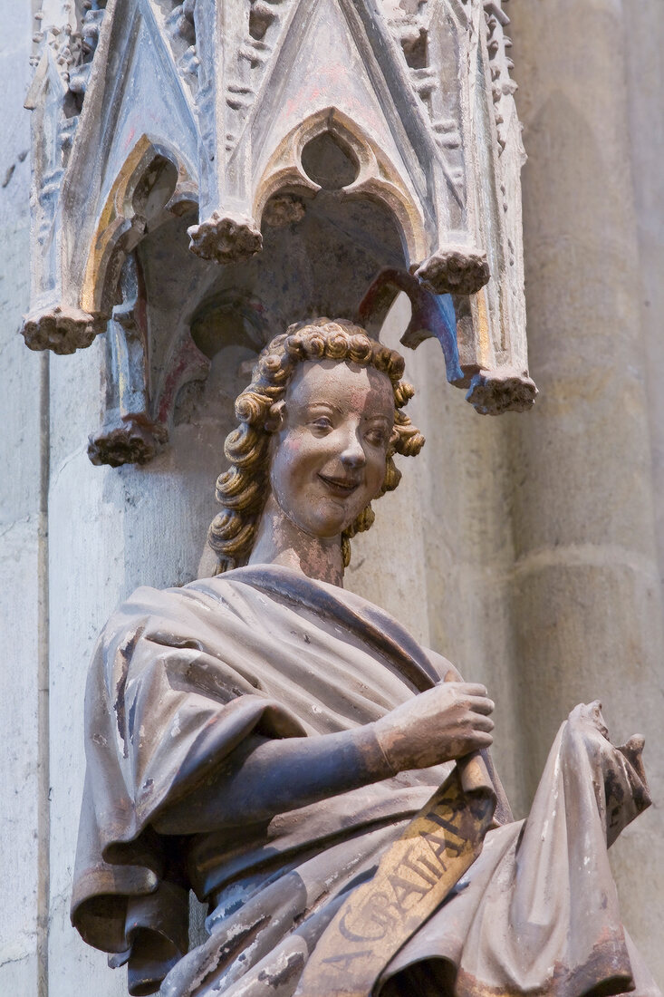 Smiling Angel statue in St Peter Cathedral, Regensburg, Bavaria, Germany