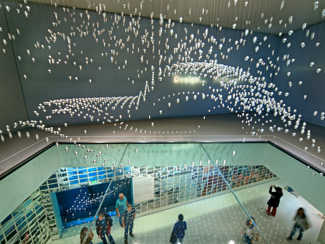 Ball art on ceiling in BMW World, Munich, Germany