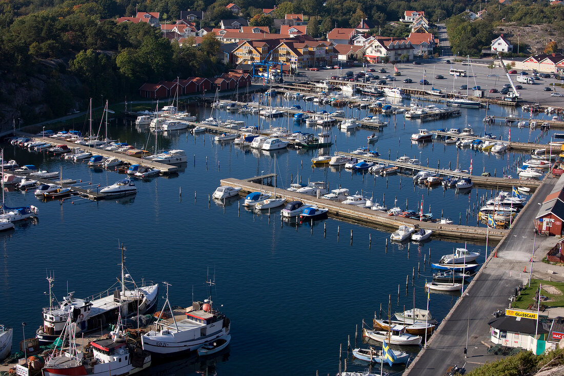 Schweden, Grebbestad, Vogelperspektive, Yachthafen