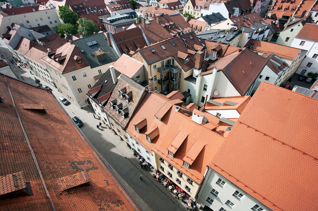Aerial view of rooftops in Regensburg, Bavaria, Germany