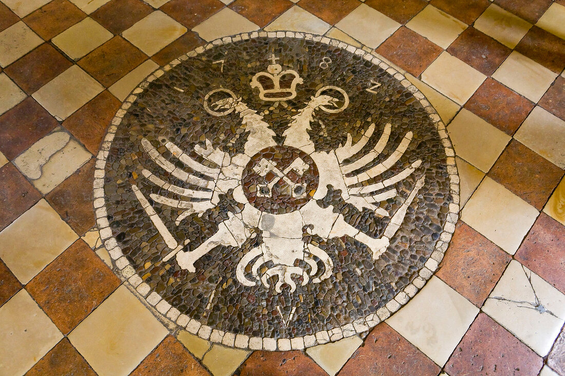 Mosaic of city arms in Town Hall, Regensburg, Bavaria, Germany