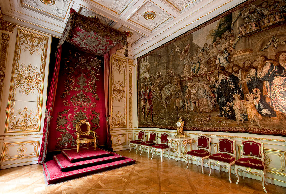 Interior with gild and mural in Throne room of Castle St. Emmeram, Germany