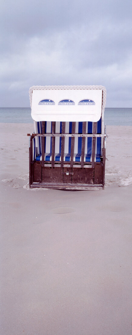 Hooded beach chair on beach, Stralsund, Mecklenburg-Vorpommern, Germany